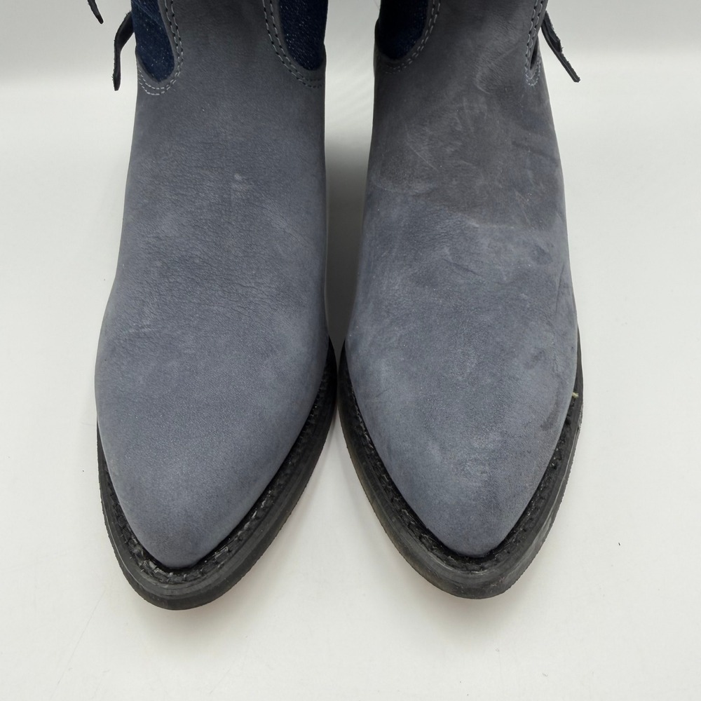 Vtg Wrangler Womens Durabuck Leather Fringe Western Boots Navy Blue Denim NEW - Picture 5 of 12